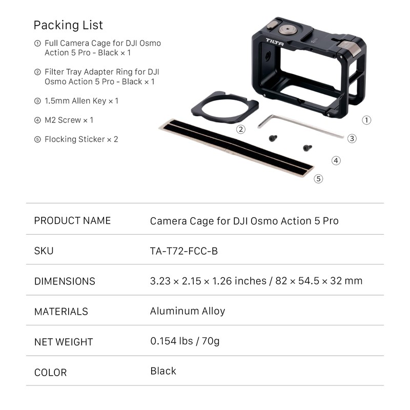 TILTA Full Camera Cage for DJI Osmo Action 3, 4,