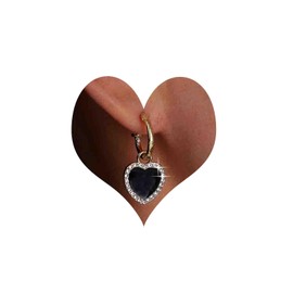 Atentuyi Boho Black Heart Drop Earrings Gold Cz Heart Earrings Tassel Heart Dangle Earrings Black Crystal Earrings Heart Huggie Hoop Earrings Jewelry for Women and Girls