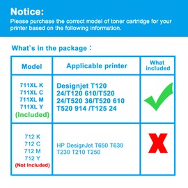 LCL 711XL Ink Cartridge High Yield Replacement for HP 711 711XL Ink for HP Designjet T120 24 T120 610 T520 24 T520 36 T520 610 T520 914 T125 24 Printers (2BK, 2C, 2M, 2Y, 8 Pack)