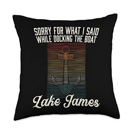Lake James Pedal Boat Witty Retro Canoe Sorry for What I Said While Docking The Boat Lake James Throw Pillow, 18x18, Multicolor