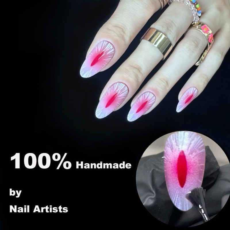 Redykat 30PCS Sculpting Handmade Cat Eye Glossy Almond Press On