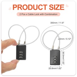 PATIKIL 3 Digit Cable Combination Lock, 2 Pcs Cable Lock with Combination 11.8" Steel Rope for Gym Bikes Cabinets Wardrobes Small Fences, Black