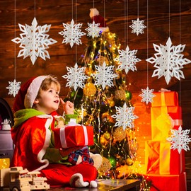 Riisoyu 18 Piece Snowflake Christmas Tree Decoration Set, 3D Hanging Paper Snowflakes Garland Decoration Christmas Tree Decoration Pendant Ornaments for Christmas Party Wedding Decoration