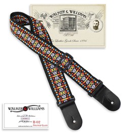 Walker & Williams H-02 Stained Glass Woven 60's Style Hootenany Hippie Guitar Strap For Acoustic, Electric, And Bass Guitars