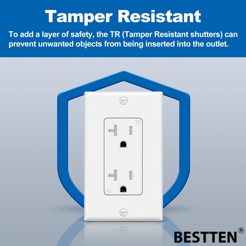 BESTTEN 20 Pack 20 Amp Decor Wall Receptacle Outlet, 20A