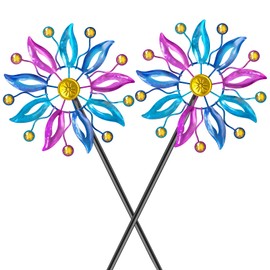 VeyFolzin.st 2 x Metal Windmill Garden Decoration with Diamond Design in Colourful Colours, Easy to Assemble Wind Sculpture Spinner with Metal Stake, Elegant Wind Chimes for Garden, Lawn and Patio