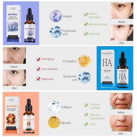 Anti-Falten Serum 3er Pack - Retinol Serum - Collagen Serum Haut mit Feuchtigkeit versorgen - Hyaluronsäure Serum für das Gesicht - Anti Aging Hautpflege für Frauen - Reduziert Feine Linie & beruhigt