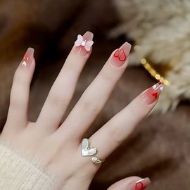 24 Pcs Nail Tips Pink Gradient Nail Butterfly Decoration Heart Fake Nails for Photo Taking Pictures Wedding Coming of Coming Of Age Party After-party False Nail