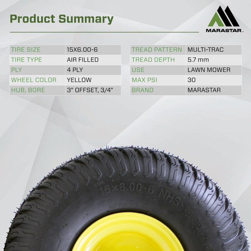 MARASTAR 21426 15x6.00-6 Tire and Wheel Assembly, Replacement Riding Lawn