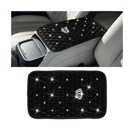 Mandark Bling Car Center Console Cover, Rhinestones Crown Vehicle Armrest Seat Box Mat Pad, Diamond Automotive Interior Arm Rest Cushion Protector Decor Accessories, Universal Fit(Black)