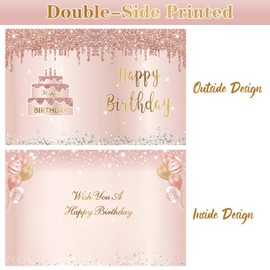 Jumbo Birthday Card With Envelope, Giant Guest Book Happy Birthday Greeting Cards for Girls Women, Large Birthday Card Gifts Decorations Party Supplies, Pink Rose Gold Extra Big Birthday Card Decor(14