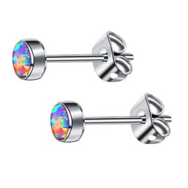 G23 Titanium & Opal Stud Earrings for Women, Girls, Hypoallergenic Earring with 3/4/5/7 mm Birthstone for Sensitive Ears, Women's Jewellery Fashion, 7mm, Titanium, Opal