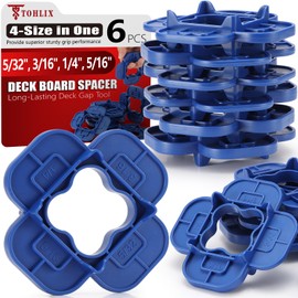 6 Packs 4-in-1 Multi-Size Deck Spacer Tool (5/32", 3/16", 1/4", 5/16") for Composite, PVC, Hardwood & Pressure Treated Decking Board - Red & Blue Options, Easy-to-Use Deck Board Gap Tool