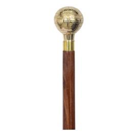 amayera nautical Brass Globe Head Walking Stick – 36-Inch Antique Wooden Cane with Designer Brass Globe Handle Handcrafted Wooden Cane for Men & Women