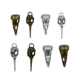 GraceAngie 8PCS Mixed Vintage Style Raven Bird Skull Head Charms Pendant for Jewelry Making