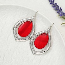 Aenu Chunky Teardrop Beaded Earrings Fashion Colorful Red Blue Statement Dangle Earring for Women Silver Gold Tone Jewelry Gifts (Red)