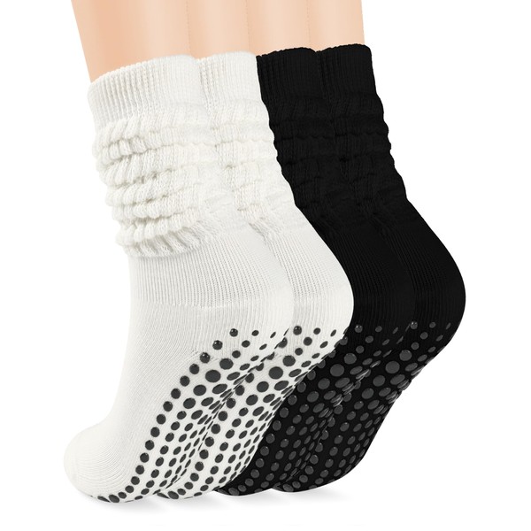 AURUZA Yoga Grip Pilates Socks for Women, Non Slip Slouch