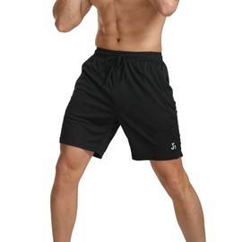 JustSun Men's Sports Shorts with Zip Quick Drying Lightweight Stretch Fabric, black