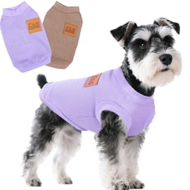 2 Pack Dog Shirt Vest Dog Clothes for Small Dogs Summer Waffle Puppy T-Shirts Soft Sleeveless Pet Clothes Lightweight Medium Large Doggy Outfit Cat Clothing (Purple+Khaki, Small)