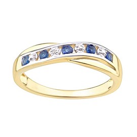 Old English Jewellers 9ct Yellow Gold on Silver Sapphire & Diamond Crossover Eternity Ring sizes J - V (R)