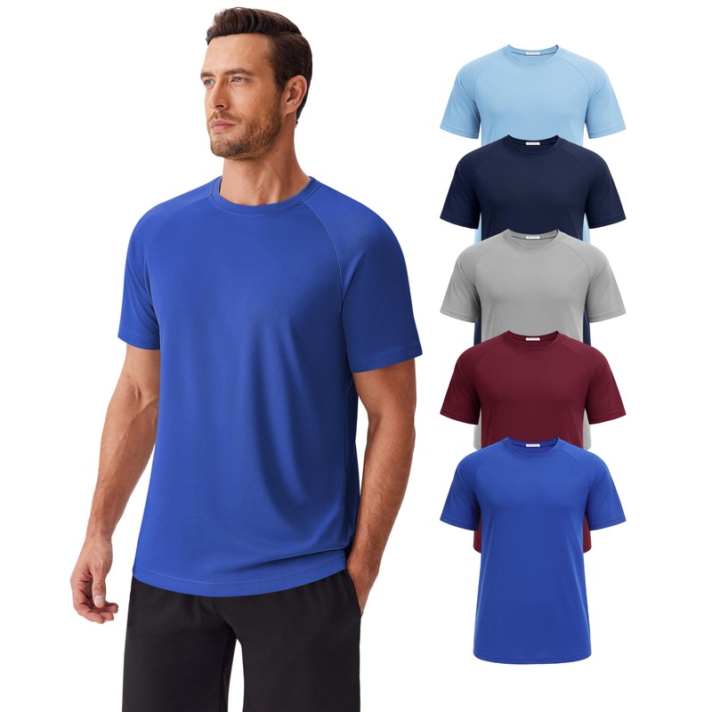 PINSPARK 5 Pack Gym Workout Shirts Men Moisture Wicking T