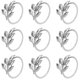 KPOSIYA Set of 12 Leaf Napkin Rings Metal Gold Napkin Holder Table Napkin Rings for Thanksgiving Day Christmas Dinning Table Parties Everyday (Ye Zi-Silver 12)