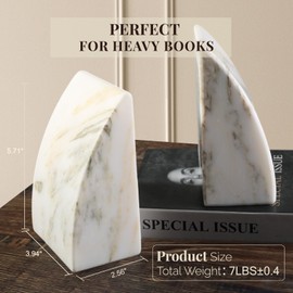 Koville Marble Bookends for Shelves, Large Bookends for Heavy Books, Non-Slip Heavy Duty Book Stopper for CD/Movies, Aesthetic Decorative Book Ends for Bookshelf Table Home Decor (White&Green)