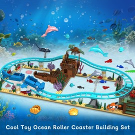 Ocean Roller Coaster, Explorer Ship Building Toy Set, Deep Sea Boat Creatures, Sea Animal Toys Gifts for 6 7 8 9 10 11 12+ Year Old Girls Boys with Transformations from Shark, Dolphin, Turtle, Fish