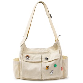 Captain Blues Canvas Messenger Bag Umhängetasche Crossbody Schulter Tote Hobo Bag für Frauen und Männer - Große Tasche mit mehreren Fächern (Beige)