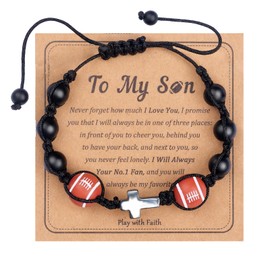Anpredo Baseball Basketball Soccer Rugby Cross Bracelets for Men - Catholic Confirmation Graduation Gift, Adjustable Braided Birthday Prayer Blessing Charm