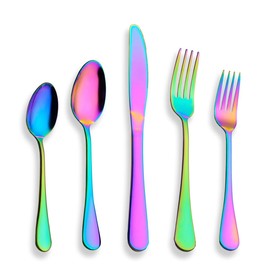 Berglander Flatware Set 40 Piece, Stainless Steel With Titanium Colorful Plated, Multicolor Flatware Set, Silverware, Rainbow Color Cutlery Set Service For 8