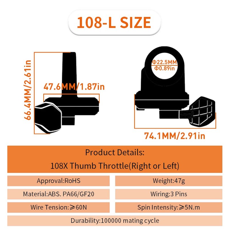 HUDAMZKY Ebike Thumb Throttle WUXING 108X Finger Throttle Left/Right Hand