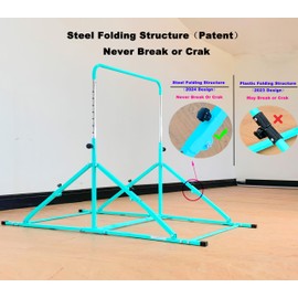 MARFULA Foldable Gymnastic Bar for Kids Ages 3-12, 9 Height Levels, 200 lbs Weight Capacity, 5 Ft Length Gymnastic Kip Bar with Mat, Gymnastic Equipment for Home and Gym Center Indoor Outdoor Use