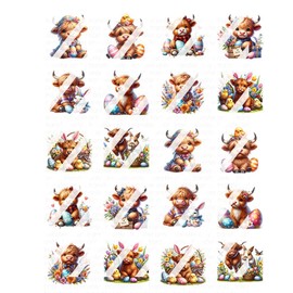 Easter Highland Cow Eggs Flowers Nail Art Decals- Waterslide Nail Decals- Design #2