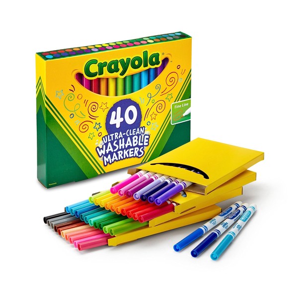 Crayola Ultra Clean Fine Line Washable Markers (40 Count), Colored Markers for Kids, Art Markers, Craft Supplies, Holiday Gifts, 3+