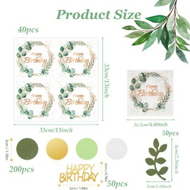 Pack of 300 Table Decorations Birthday Green and 40 Pieces Napkins Eucalyptus Birthday, Happy Birthday Table Decoration Napkins, Party Decorations for Baby Shower Party Table Decorations Table