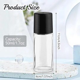 Mirrline 10 Pcs 50ml/1.7oz Roller Bottle Refillable Glass Roll On Bottles with Plastic Roller Balls & Lids for DIY Deodorant Essential Oils Lotion Cosmetics