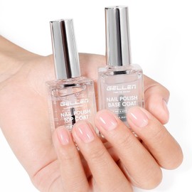 GELLEN 3-In-1 Clear Base Top Coat Nail Strengthener Polish, No Wipe Shine Top Coat Quick Dry Clear Coat Nail Polish Strengthen Thin Weak Nails, Organic Calcium Formula, No UV, Hema Free, Non-toxic