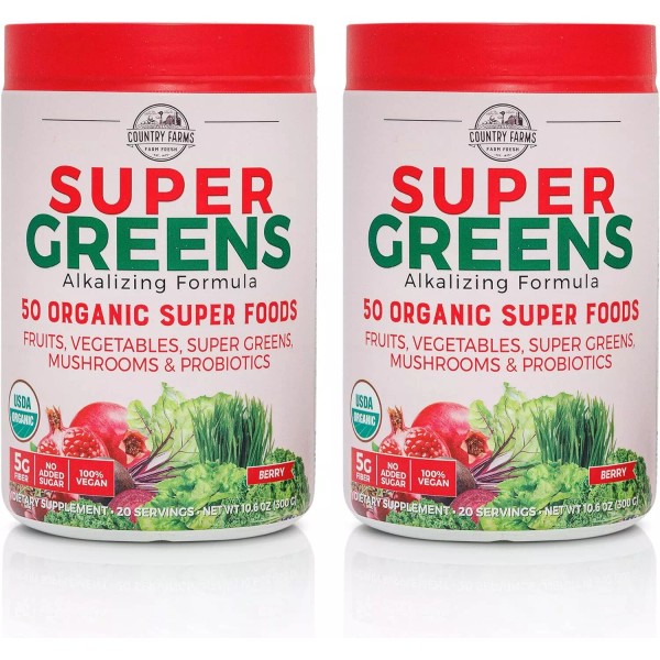 Country Farms Super Greens Nutritional Supplement Berry Flavor 40 Servings