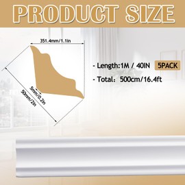 5 Pcs Peel and Stick Ceiling Crown Molding Trim Total 16.4 ft Length 2" Wide Self-Adhesive Crown Molding Polystyrene Foam Ceiling Trim for DIY Wall Home Hotel Indoor Corner Craft Decor