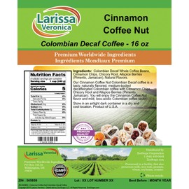 Cinnamon Coffee Nut Colombian Decaf Coffee (Gourmet, Naturally Flavored, Whole Coffee Beans) (16 oz, ZIN: 565859) - 2 Pack