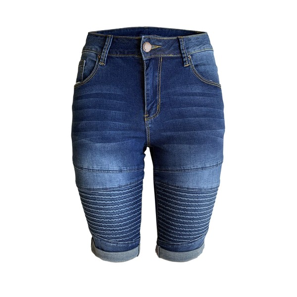 Xudom - Jeans para Mujer, elásticos, con Bolsillos curvados, Longitud hasta la Rodilla, Azul Oscuro, US 10/12