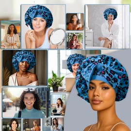 Discover Premium Double Layer Silk Satin Sleeping Bonnets Designed for Hair Protection, Moisture Retention, and All-Night Comfort-blue