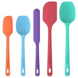ChefAide 5 Pieces Silicone Spatula Set, Food Grade Rubber Spatula, Upgrade Strong Handle with Ergonomic Grip, Heat Resistant Up to 600°F for Nonstick Cookware, Cooking Colorful Series