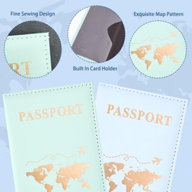 GIKPAX 2 Pack Passport Cover, PU Leather Passport Holder, Travel Wallet for Passport, Ticket Card, Boarding Passes, Credit Card, Business Cards, blue, green, Modern