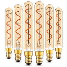 Grensk E12 Candelabra Tubular LED Light Bulbs,T20 3W Edison Chandelier Light Bulb Equivalent to 25W,2200K Warm Light Amber Vintage Filament Bulb for Home or Commercial Lighting,Non-Dimmable,6Pcs