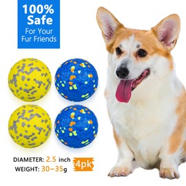 POUPUA Dog Tennis Balls for Aggressive Chewers, Indestructible Dog Balls for Fetch Game, Durable Bouncy Lightweight Floating Toys (2 Blue + 2 Yellow, Small (2.5" Diameter))