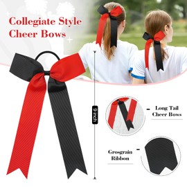 DEEKA 16 PCS Collegiate Style Cheer Bows for Girls Teens, Handmade Bows for Cheerleader Softball Sports - Red/Black