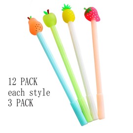 Fluent Writting Pen, 12 Pcs 0.38 mm Black Ink Fruits Shape Rolling Ball Cute Gel Ink Pen for Student and School Office Supplies (Fruits)