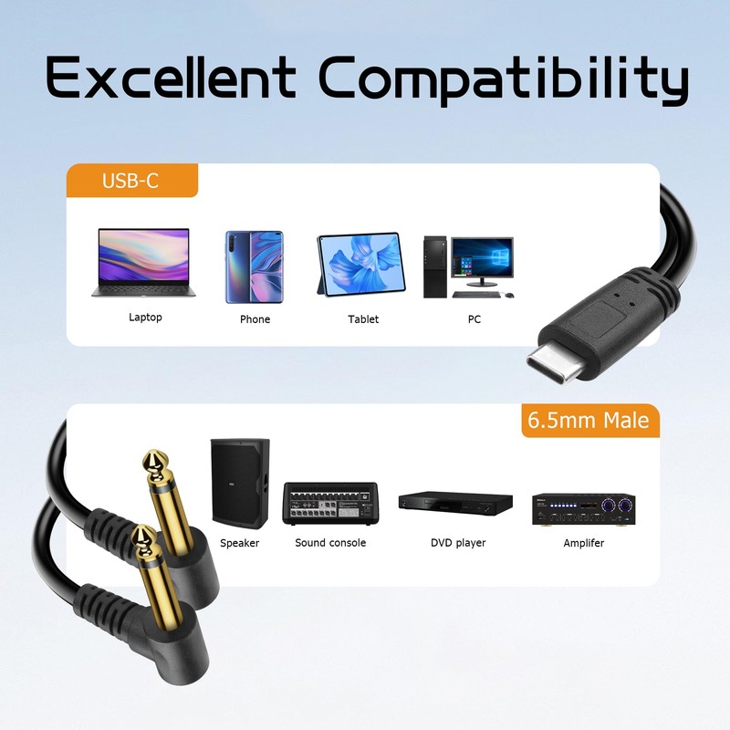 YACSEJAO USB C to 6.35mm TS Audio Cable,1m USB Type